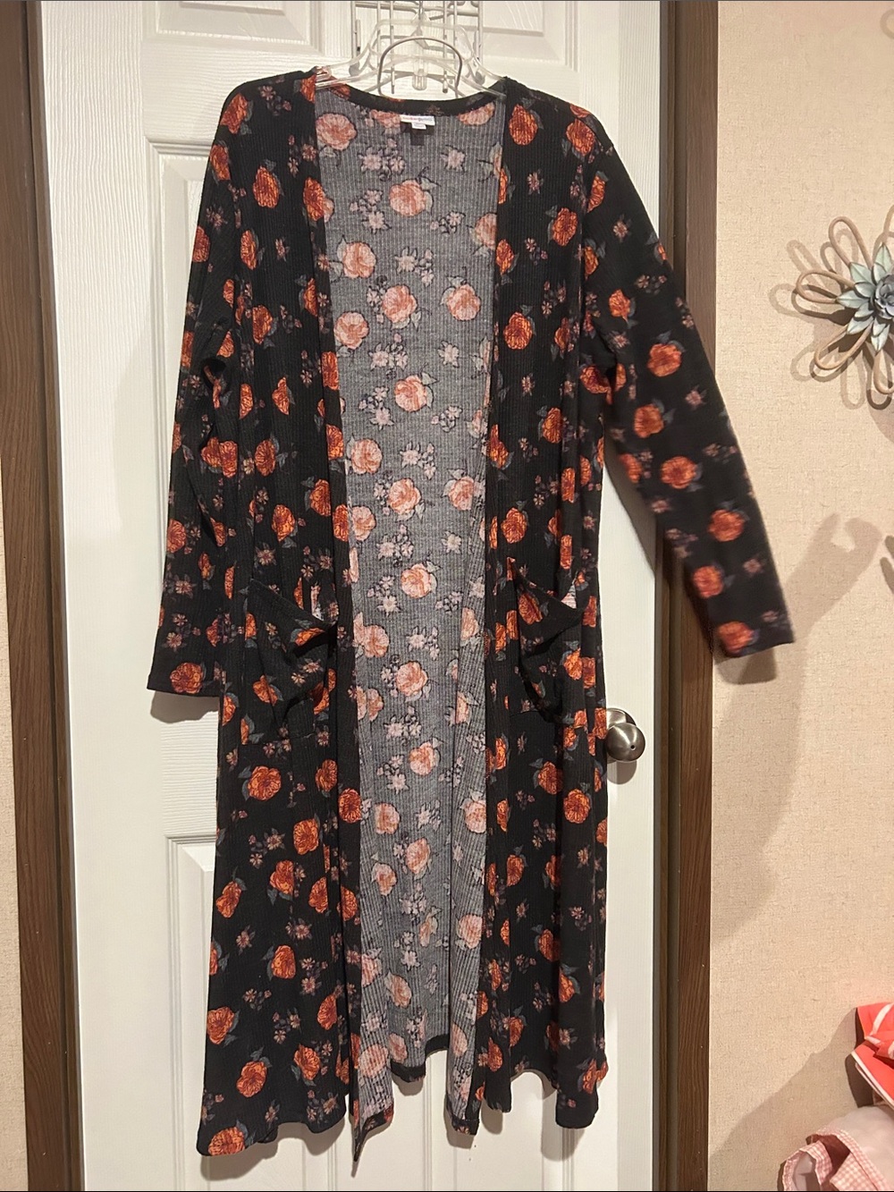 Black Floral Long Open Cardigan lularoe xl ribbed